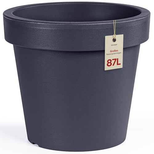 KONZEPT Pot de fleurs de 58 cm de diamètre, 52 cm de hauteur - Grand pot de fleurs extérieur 87 l de forme conique, robuste et stable en plastique, résistant aux UV et au gel, pour l'intérieur et