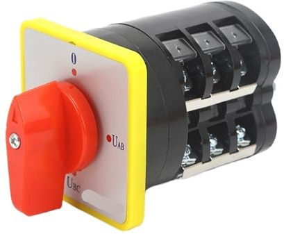 Interruptor de leva de conmutación rotatorio de voltímetro trifásico LW5D-16/YH3.3, 16 A, panel amarillo, 4 posiciones, 3 polos, 12 tornillos