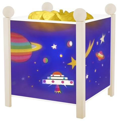 Trousselier - Weltraum - Nachtlicht - Magische Laterne - Ideales Geburtsgeschenk - Farbe Holz weiß - animierte Bilder - beruhigendes Licht - 12V 10W Glühbirne inklusive - EU Stecker