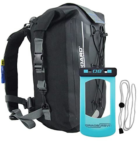OverBoard Premium Waterproof Backpack | 20 Liter Floating Pack | 100% Waterproof Dry Bag with 2-Way Roll Top Sealing System (Black)
