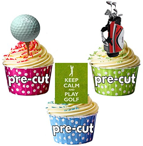 AK Giftshop PRE-CUT Keep Calm Golf Mix - Edible Cupcake Toppers/Cake Decorations (Pack of 12)