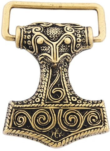 Battle-Merchant Thorshammer Gürtelschnalle, passend für 4 cm Gürtel | Zamakguss, Silber- oder Bronze-Farben, Mjölnir Schnalle für Wechselgürtel, für Mittelalter, Wikinger & LARP Fans