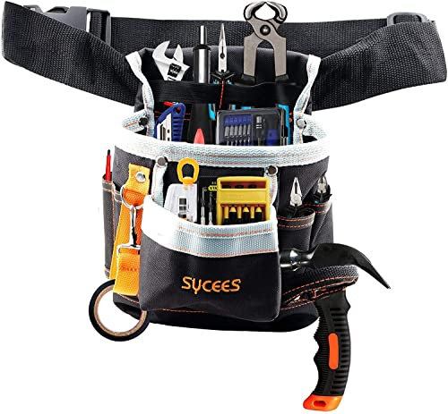 SYCEES Cintura Porta Attrezzi da Lavoro Borsa Porta Untensili Manuali Elettrici per Elettricista Carpentiere Marsupio da Elettricista in Tessuto Oxford Resistente di 600D Colore Nero