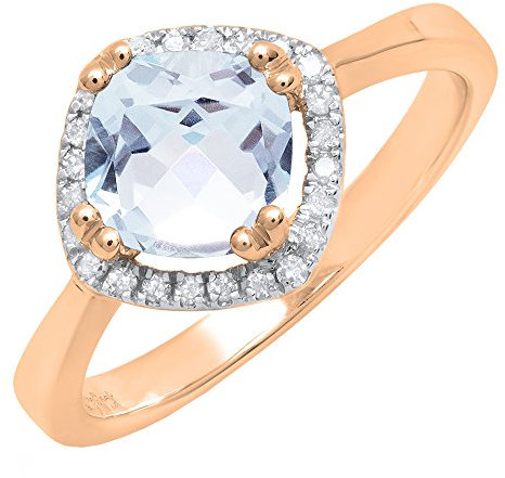 Dazzlingrock Collection 18K 7 mm Kissen-Edelstein & runder Diamant Damen Braut Halo Verlobungsring Roségold, Aquamarin, Diamant, Gold, Aquamarin, Aquamarin, Diamant, Gold, Aquamarin
