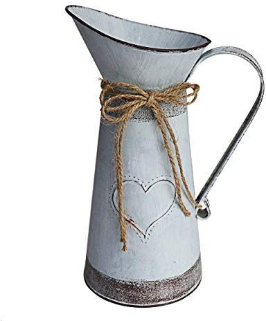 MISIXILE Rustic Metal Farmhouse Pitcher, Primitive Flower Vase Shabby Chic Vase for Home Decor -10.6(Misty Grey)
