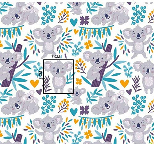 Pingianer 100x160cm Koala 100% Baumwolle Baumwollstoff Kinder Meterware Handwerken Nähen Stoff (Hase Mond Herz Weiß) (Koala Baby Strauch, 100x160cm (11,99€/m))