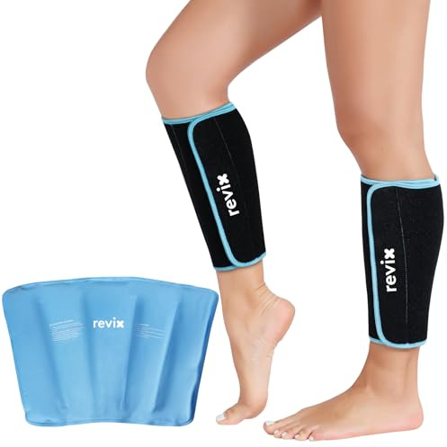 REVIX Lot de 2 packs de glace en gel pour mollets et tibias pour blessures, enveloppements froids réutilisables pour la jambe, manches de compression froide pour gonflements, ecchymoses et entorses