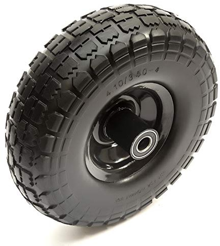 10 Inch 4.10/3.50-4 PU Puncture Proof Solid Tyre & Offset Metal Wheel Garden Trolley Cart