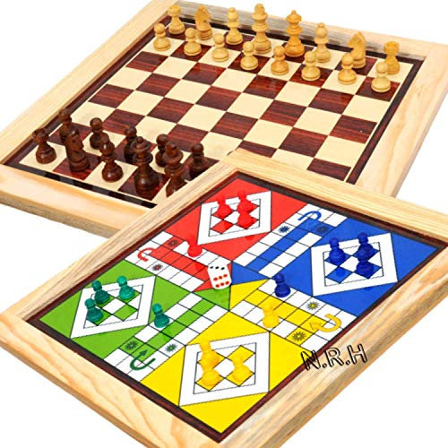 Natural Wooden Board Flying Chess Family Game Classic 2 in 1 Ludo and Chess Game
