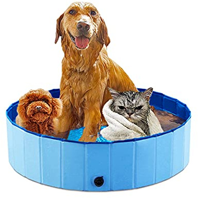 Dog Bath Tub dog pool dog paddling pool foldable pet dogs pool doggy swimming pool PVC round shape bathing tub playing pool for pets indoor/outdoor—80 * 20cm Blue