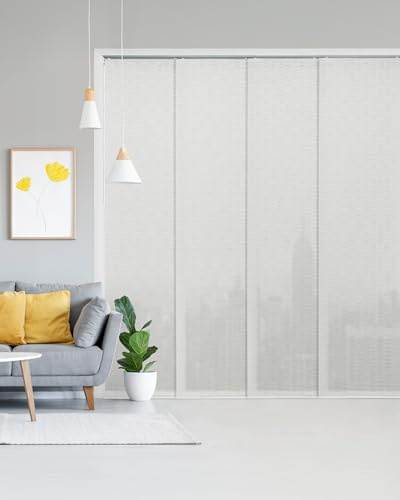 GoDear Design Adjustable Sliding Room Dividers Panel Blinds, Vertical Window Blinds, Door Blinds, Extendable Track from 45.8 to 86 W, Trimmable Panel Curtains Up to 96, Semi Privacy, Snowdrop
