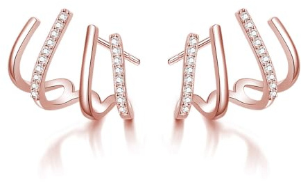 Reffeer Halb-Creolen aus massivem 925er-Sterlingsilber, gewickelt, für Damen Ohrringe, Manschettenohrringe, Piercings, Ohrstecker (C-Roségold)