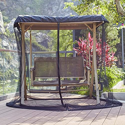 DONGCY Zanzariera per L'altalena Zanzariere con Capote Impermeabile per Ombrellone da Tavolo da Giardino Gazebo Balcone Campeggio Patio Polyester,Black,155 * 125 * 200cm
