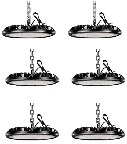 bapro 6x 300W 30000LM UFO Lámpara Alta Bahía, 6500K Blanco Frío LED Salón Proyector Lámpara Taller, Impermeable IP65 Iluminación Comercial Bahía Luces para Almacén, Garaje Fábrica, Taller