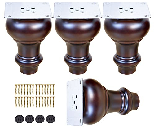 4 Stück Massivholz Ersatz Möbelfüße, Moderne Vintage Schrankfüße, Antike Möbelbeine mit Montageplatten Schrauben, für TV-Ständer Couchtisch Sofa Couch Ottomane (12cm/4.72in)