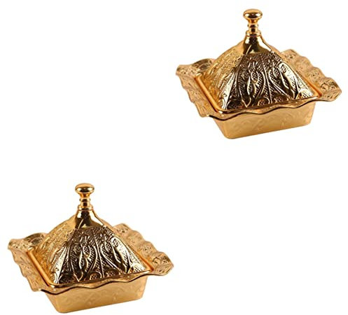 Cabilock 2pièces Assiette De Rangement Décorative pour Desserts Plateau à avec Couvercle Support à Gâteaux Et Sucreries Style Européen Mini Fruitier Doré