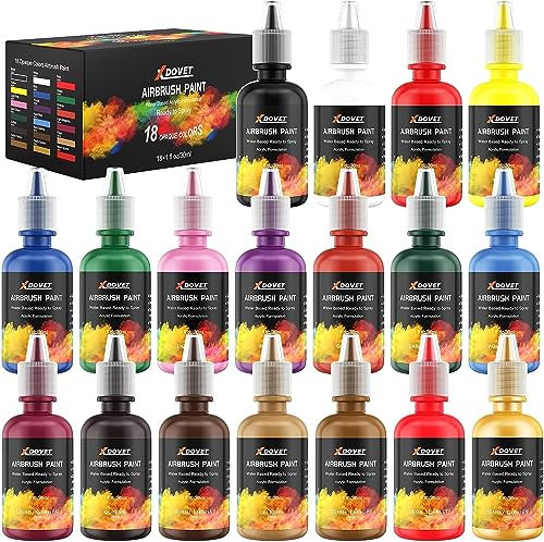 XDOVET Modellbau Farben Airbrush Set 18 Farben/30ml, Airbrush Lack enthalten Metallic und Neonfarben, Wasserabweisende und schnell trocknend Modelle für Künstler, Anfänger Malen und Studenten