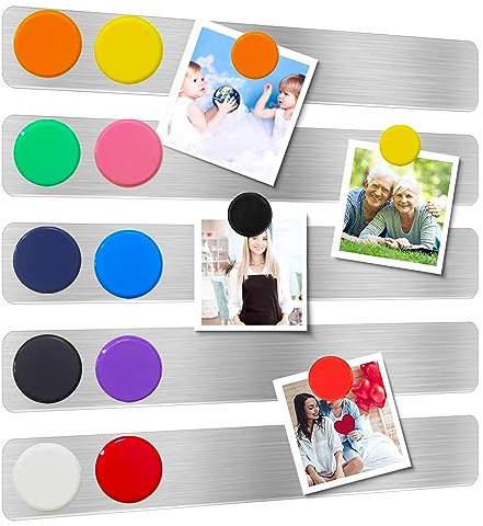 Magnetic Bulletin Strips 5PCS Self Adhesive Frameless Stainless Iron Bulletin Board Bar with 10 Magnetic Buttons for Memo Photo Notes Office School Home