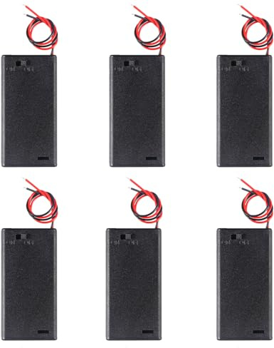 Lot de 6 supports de piles AA avec couvercle pour piles AA avec interrupteur marche/arrêt 1,5 V, 2 boîtes de rangement de piles 1,5 V, 2 emplacements en plastique noir pour piles AA