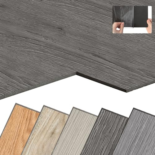 YARDIN PVC Bodenbelag Vinylboden Selbstklebend mit Holz-Optik, 54 Stück 7,53m² Vinyl Klebefliesen Bodenfliesen Selbstklebend, PVC Boden Rutschfest Wasserfest Schwer Entflammbar, Eiche Dunkelgrau