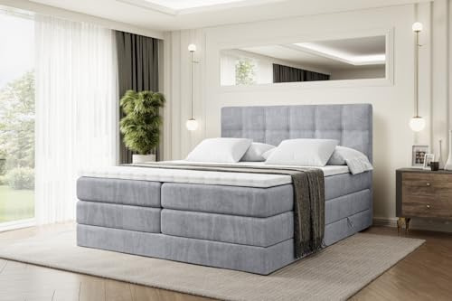 ALTDECOR Boxspringbett mit Matratze und Lattenrost, Topper, Polsterbett mit Bettkasten, Bett mit Stauraum H3- und H4- Matratze, Doppelbett, Springboxbett - Marce King - 160x200 - Grau Monolith 84