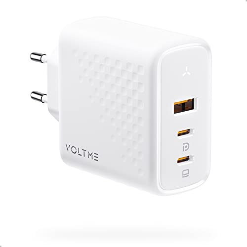 VOLTME Cargador USB C 100W, Cargador para Laptop con 3 Puertos, Carga Rápido GAN III Compatible con MacBook Pro, MacBook Air, Pixelbook, ThinkPad, DELL XPS, iPad Pro, iPhone 16 15, Galaxy S23, Blanco
