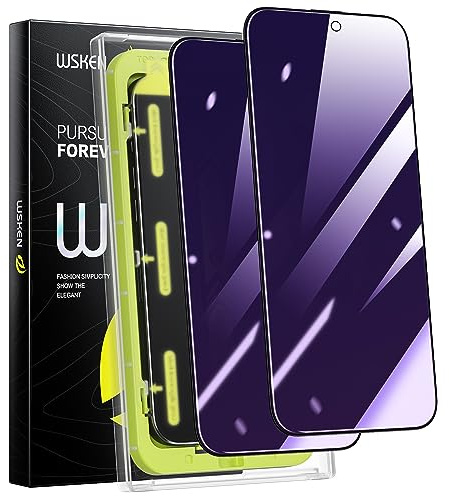 WSKEN for iPhone 15 Pro Max Screen Protector - [Anti-Blue Light] [28° Privacy] [Auto Dust-Remove] Full Coverage 9H Tempered Glass Film,Anti Fingerprint,Anti Scratch,Bubble Free,Case Friendly,2 Pack