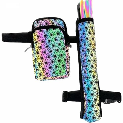 Hüfttasche mit Handfächer Halter - Arm oder Beinband - Schnalle Reißverschlüsse - Wasserdicht - Damen Herren Unisex - Festival Rave Techno Party Pride Club