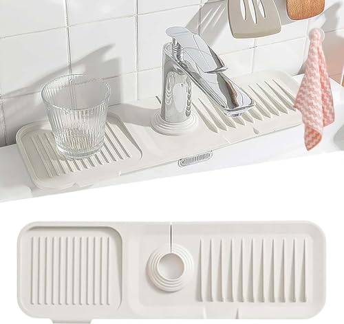 Tappetino drenante in silicone per lavello da cucina, paraspruzzi per rubinetto in silicone, paraspruzzi per rubinetto della cucina, tappetino assorbente per lavello (bianco)