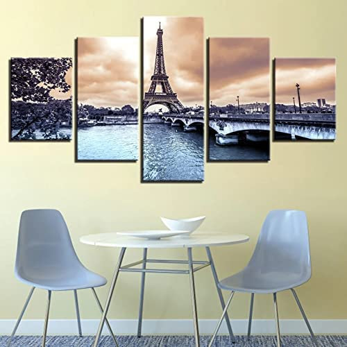 5 Teilig Leinwand Wanddeko Pariser Eiffelturm Hd Bilder Leinwanddrucke 5 Stück Leinwand Bilder Gemälde Modern Wohnzimmer Wohnkultur Geschenk (Mit Rahmen 150 X 80 Cm) Schlafzimmerbürohotelwan -8R1M/A6