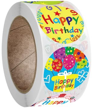 500 Pezzi Rotolo Buon compleanno adesivo, adesivo rotondo Per Regalo Decorazione Busta Festa Regalo Fai Da Te