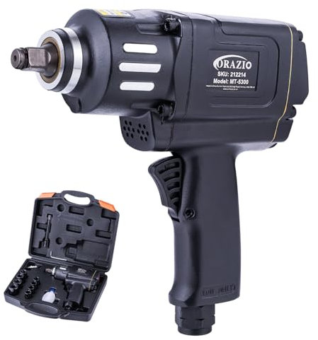 ORAZIO Air Impact Wrench Set 1/2 Twin Hammer 1200NM with 8 Sockets 12-24mm, Professional Garage Car Truck Wheel Tyre Bolts Removal Installation Pneumatic Toolkit 212214