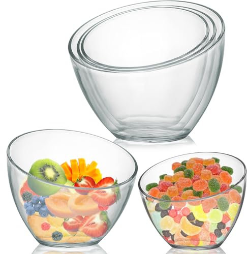 LOSYHU 3 Pack Angled Acrylic Candy & Snack Bowls - Clear Plastic Bowls in 3 Assorted Sizes, Perfect for Parties and Weddings