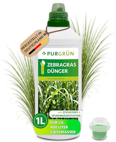 Purgrün® Zebragras-Dünger 1 Liter– Schnell wirksame mineralische Rezeptur – Premium-Flüssigdünger mit Spurennährstoffen – NPK 6+6+8 – Stärkt die Widerstandskraft – Für eine intensive Blattfarbe