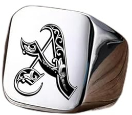 JAMNIK Retro-Initialen-Siegelring für Männer, 18 mm, sperriger schwerer Stempel, männliche Edelstahlbuchstaben, individueller Schmuck, Geschenk für ihn