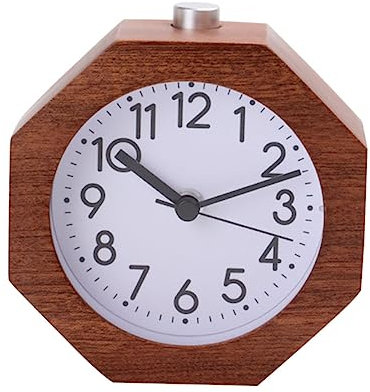 HOMSFOU Wecker aus Buchenmaterial Stiller Wecker Zeitschreiber runden Uhr Student