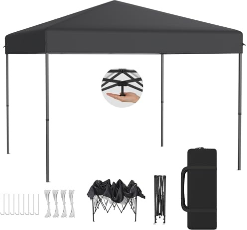 XMTECH Faltpavillon 3x3m Gartenpavillon EIN-Knopf-Installation Anthrazit