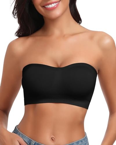 LEYSHE Sujetador sin Tirantes para Mujer, Sujetador Bandeau Acolchado, Top de Tubo sin Costuras, Top Bandeau Antideslizante,Negro,S