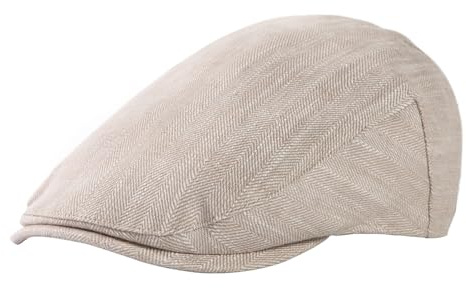 TOP-EX 100% Leinen Schiebermütze Herren Baskenmütze Mütze Sonnenschutz Sonnenhut Sommer Schirmmuetze Newsboy Cap Beige 95557 XL/XXL