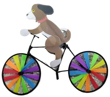 PetPhindU Cartoon Cat Dog Bicycle Garden Wind Spinner, Coffee Color, 35.4 x 19.7 Inch, Polyester + Plastic Material, Weather Resistant Outdoor Stake Windmill for Garden Courtyard Lawn Sandy Beach
