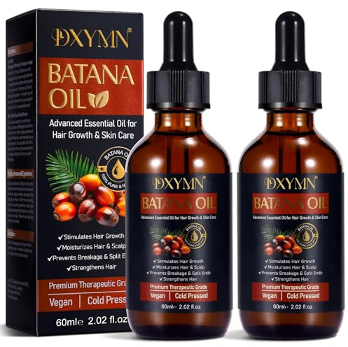 Batana Öl für Haare - 100% natürliches Batana-Öl aus Honduras, beseitigt Spliss, stellt geschädigtes Haar und Kopfhaut wieder her, verbessert den Glanz des Haares (2 Pack 2x60ML)