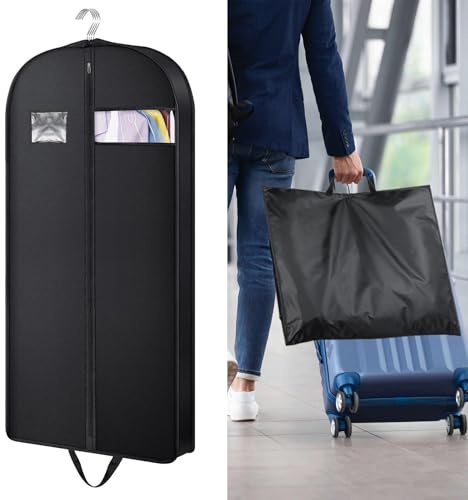 GROOFOO Kleidersack Schwarz,kleidersäcke mit reißverschluss,Staubdicht Anzugtasche mit Klarem Fenster,Kleidersack Reisetasche,Faltbaren Kleiderhülle,für Sakkos Anzug Abendkleider (153 x 60 x 10cm)