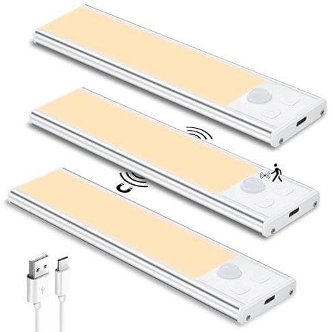 TOPPLEE Luce Sottopensile Cucina, 3pcs 15cm LED Con Sensore, 3000K Illuminazione per Armadio, Scale, Corridoio, Garage, Letto