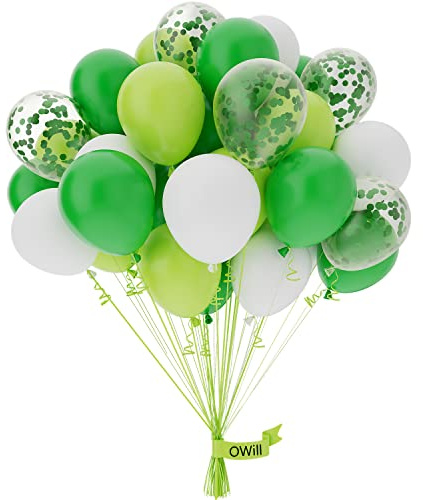 Luftballons Grüne Weiße Konfetti 50 Stück,25cm,Dschungel Luftballons für Deko Geburtstag,Hochzeit,Party Deko,Geburtstag Jungen