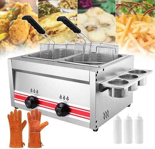 LYFDPN Friteuse Pro/friteuse à copeaux de comptoir en Acier Inoxydable/réservoir d'assaisonnement 20L Panier de friteuse électrique de Grande capacité