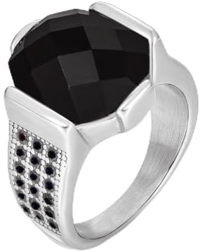 Joliernelle Vintage Edelstahl Silberring für Männer mit schwarzem Zirkoniastein für Männer