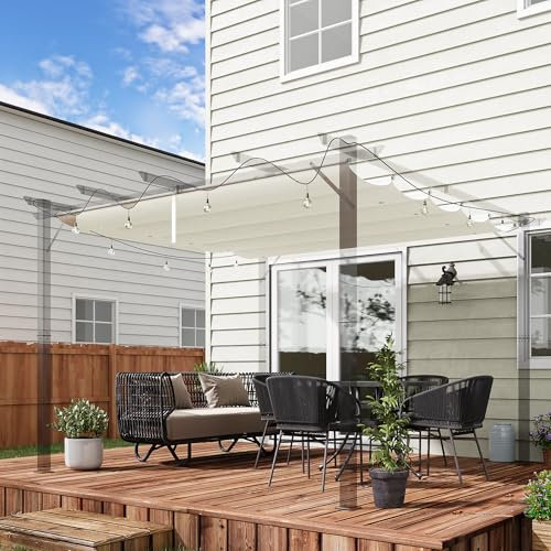 Outsunny Versenkbare Pergola-Schattenabdeckung, 2,55 x 2,5 m, Ersatz-Baldachin-Stoff für 3 x 3 m Pergola-Rahmen, Pavillon, nur einziehbares Dach, Cremeweiß