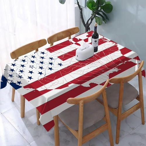 YOIUE Tischdecke Abwaschbar Rechteckig,137x183cm,Polyester Tischtuch Tafeldecke Ornamente Schmutzabweisend Pflegeleicht,Dekoration mit amerikanischer Flagge, Flagge in Form eines Kontinents