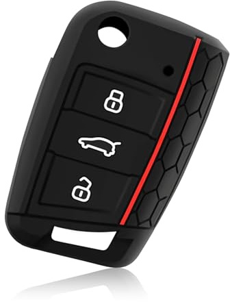 Autoschlüssel-Hülle für VW Volkswagen Golf 7 Polo Tiguan T-Roc Seat Leon Cupra Ibiza Ateca Arona Skoda Octavia Superb Kodiaq Jetta Autoschlüssel Hülle Schutzhülle Silikon 3 Tasten (rote Linie)