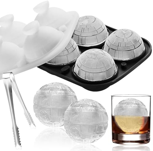 Eiswürfelform Kugel Silikon 4 XXL Groß Eiskugelform mit Deckel | Eiswürfel-Clip 6cm Todesstern Runde Silikon Eiskugelform lustig Eiswürfel Kugel für Cocktail, Whisky, Getränk